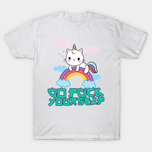 Cute Unicorn Cat bad Language T-Shirt by Geoji 